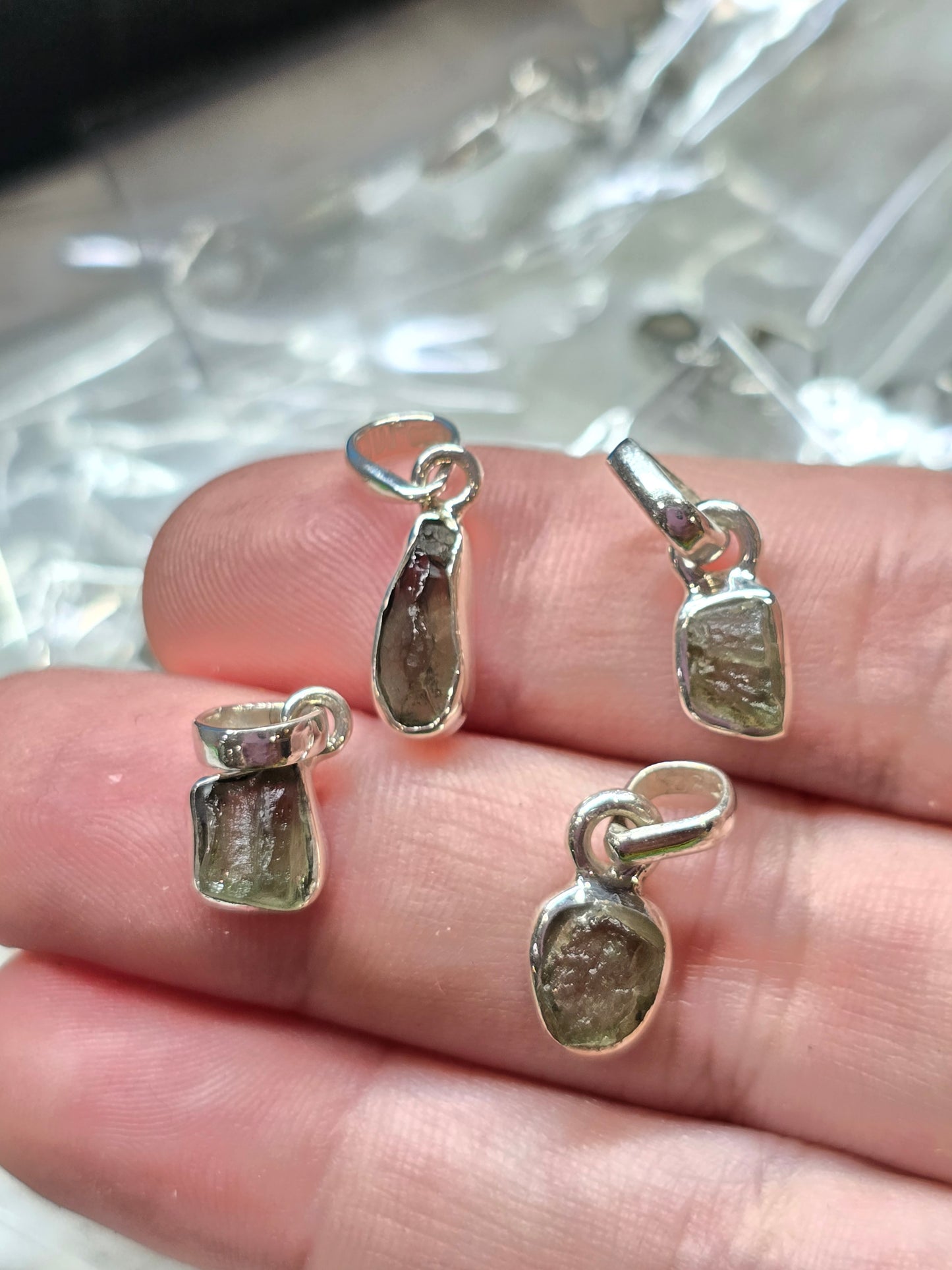 Little moldavite pendants