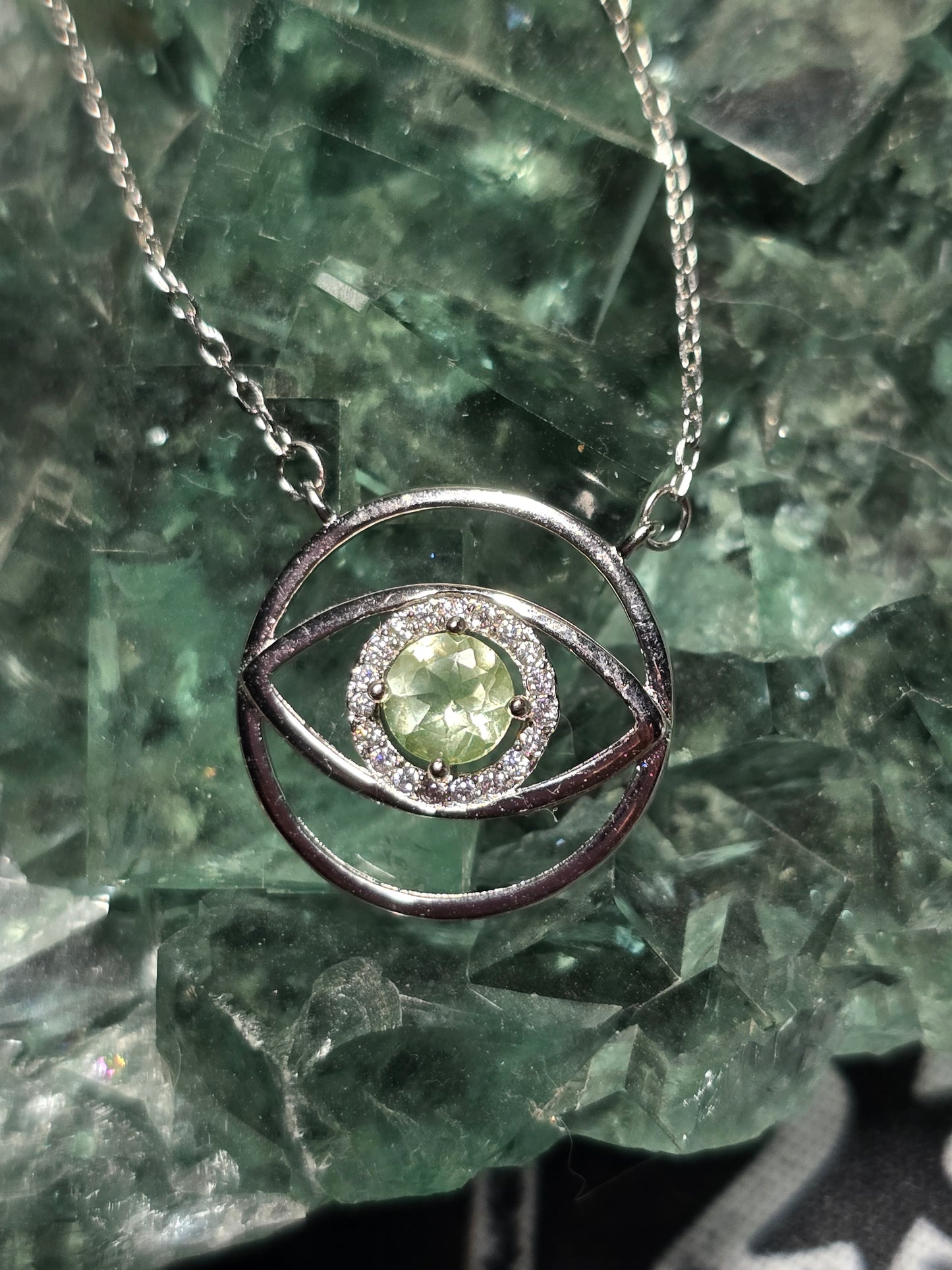 Uranium glass evil eye pendant