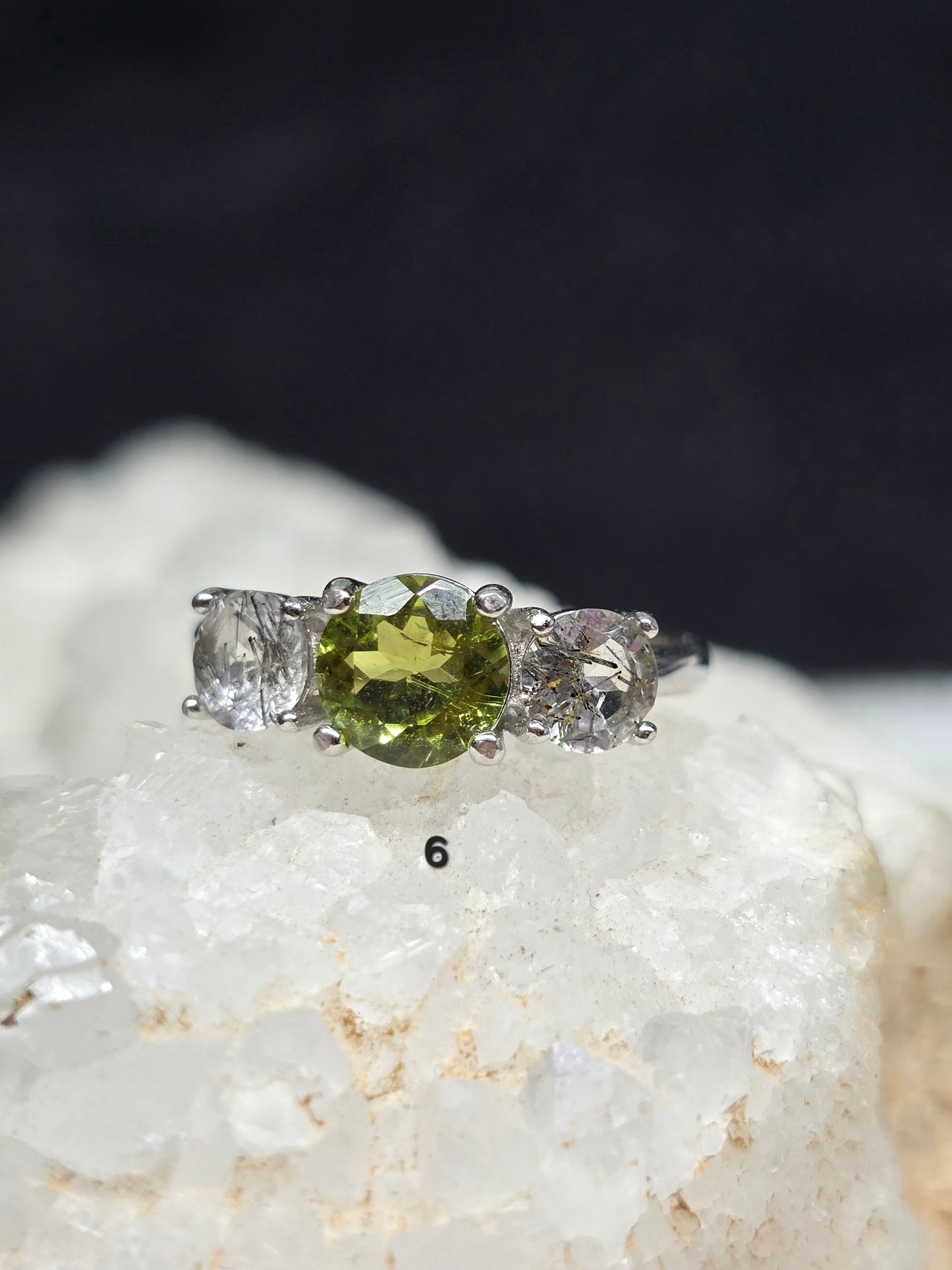 Size 6 bi-color green tourmaline and black rutile quartz