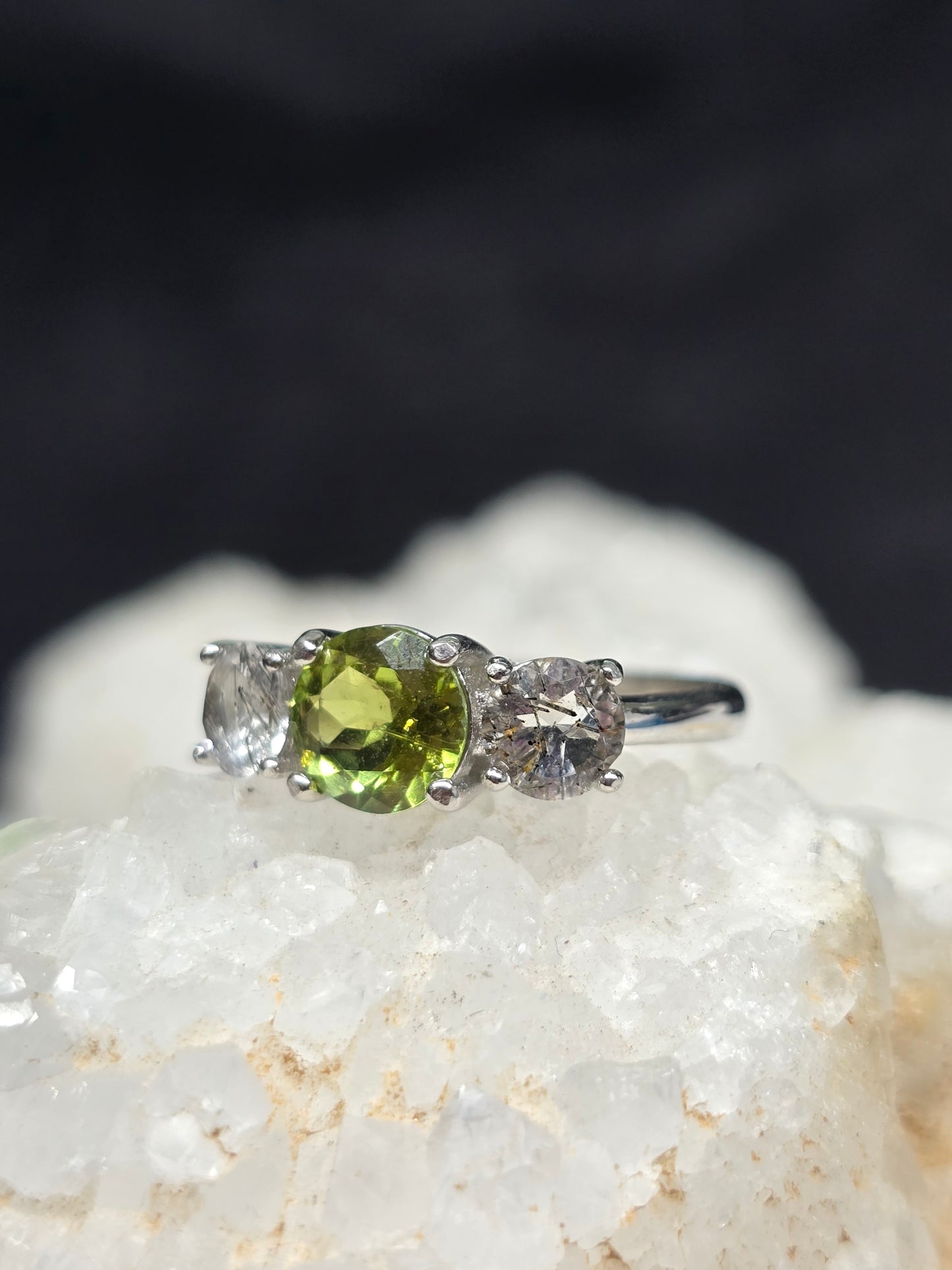 Size 6 bi-color green tourmaline and black rutile quartz