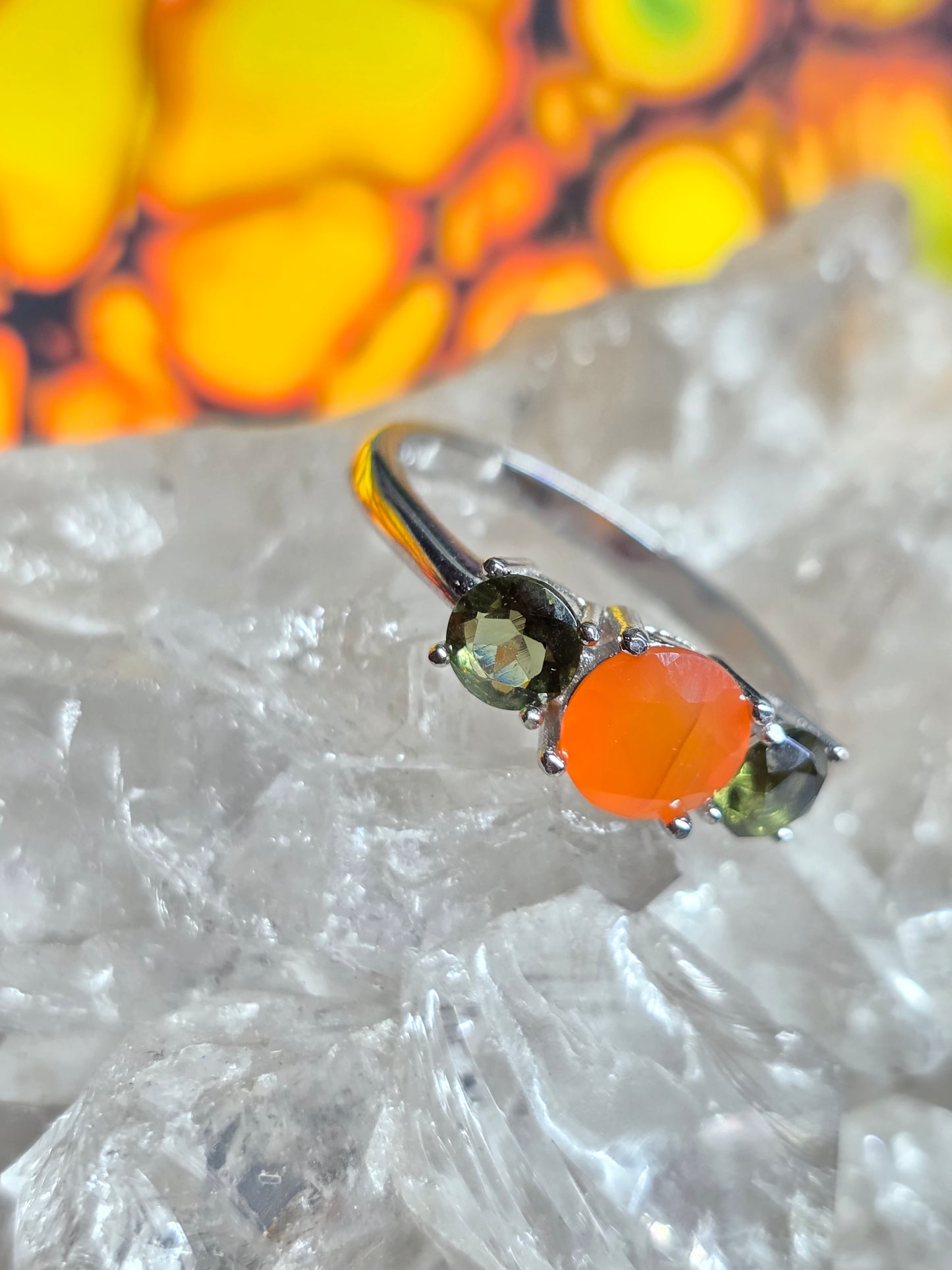 Carnelian and moldavite size 10