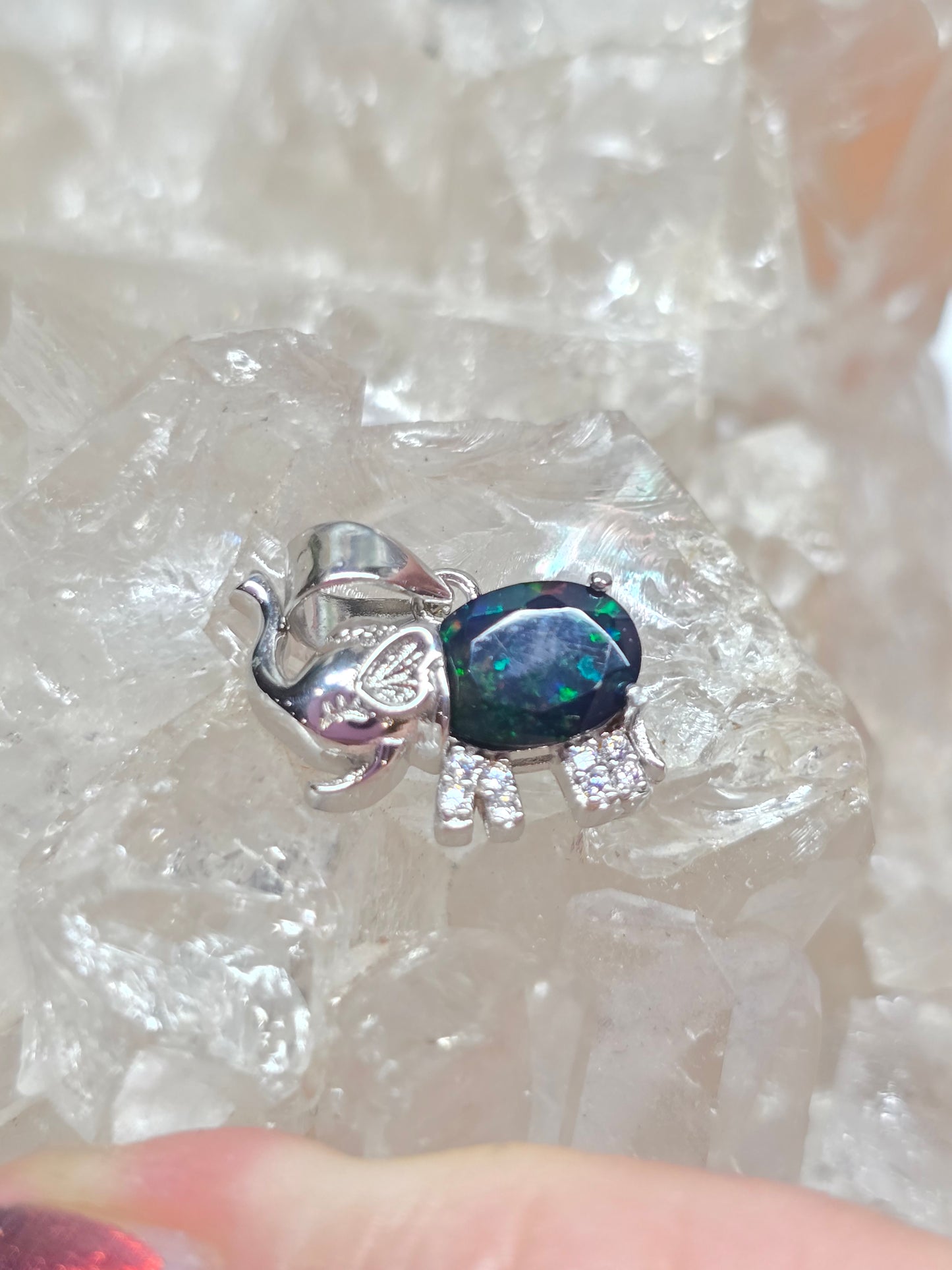 Smoked black opal elephant pendant