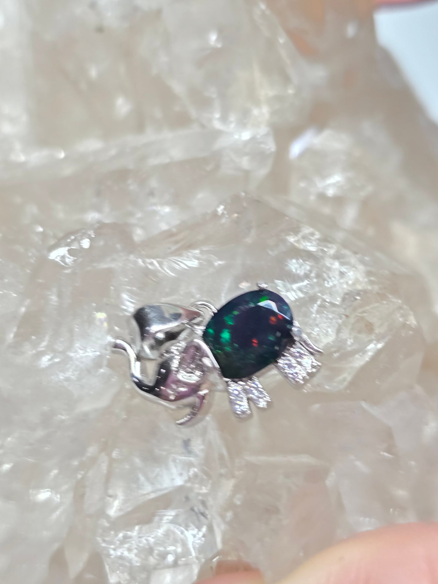 Smoked black opal elephant pendant