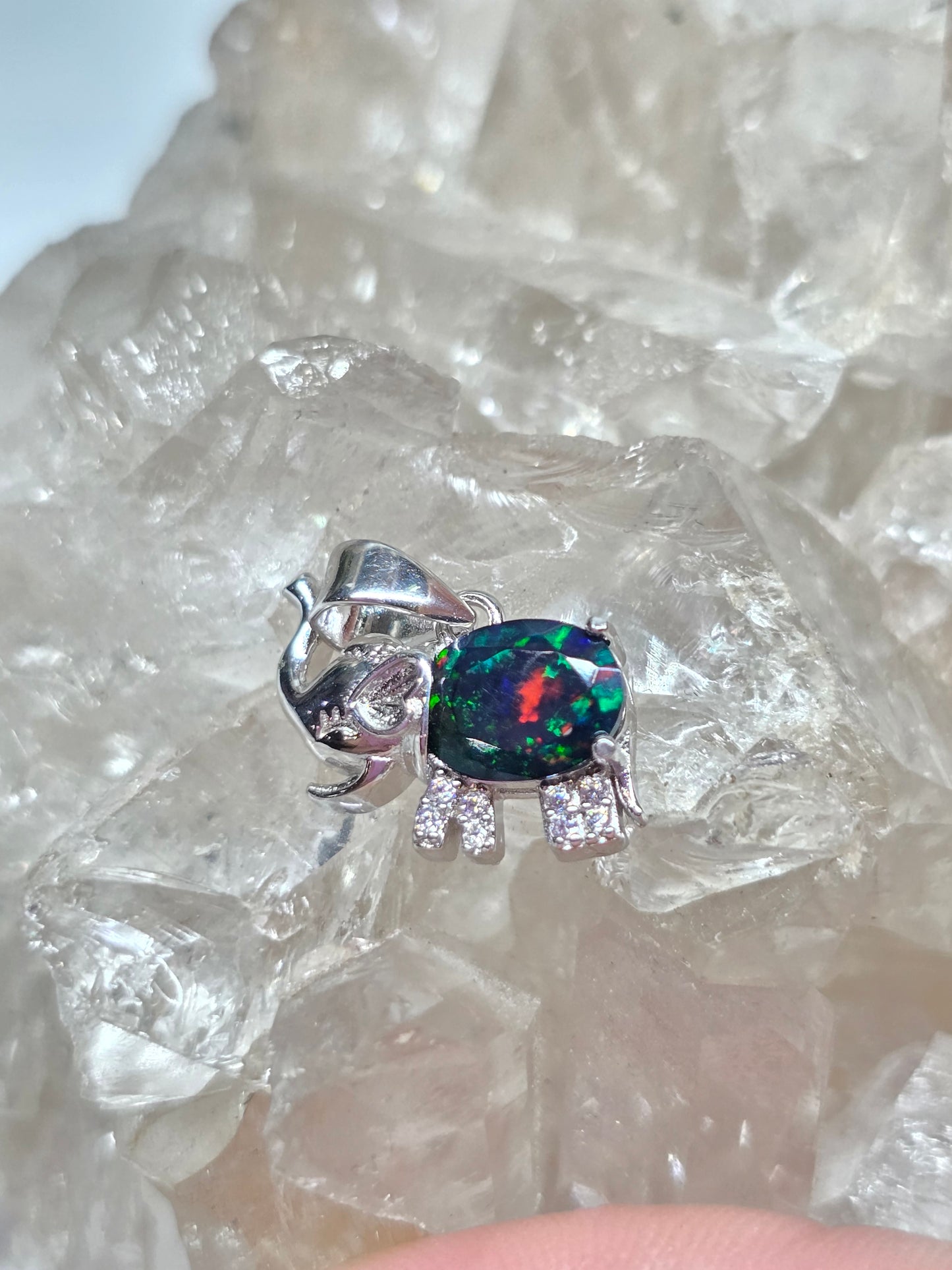 Smoked black opal elephant pendant