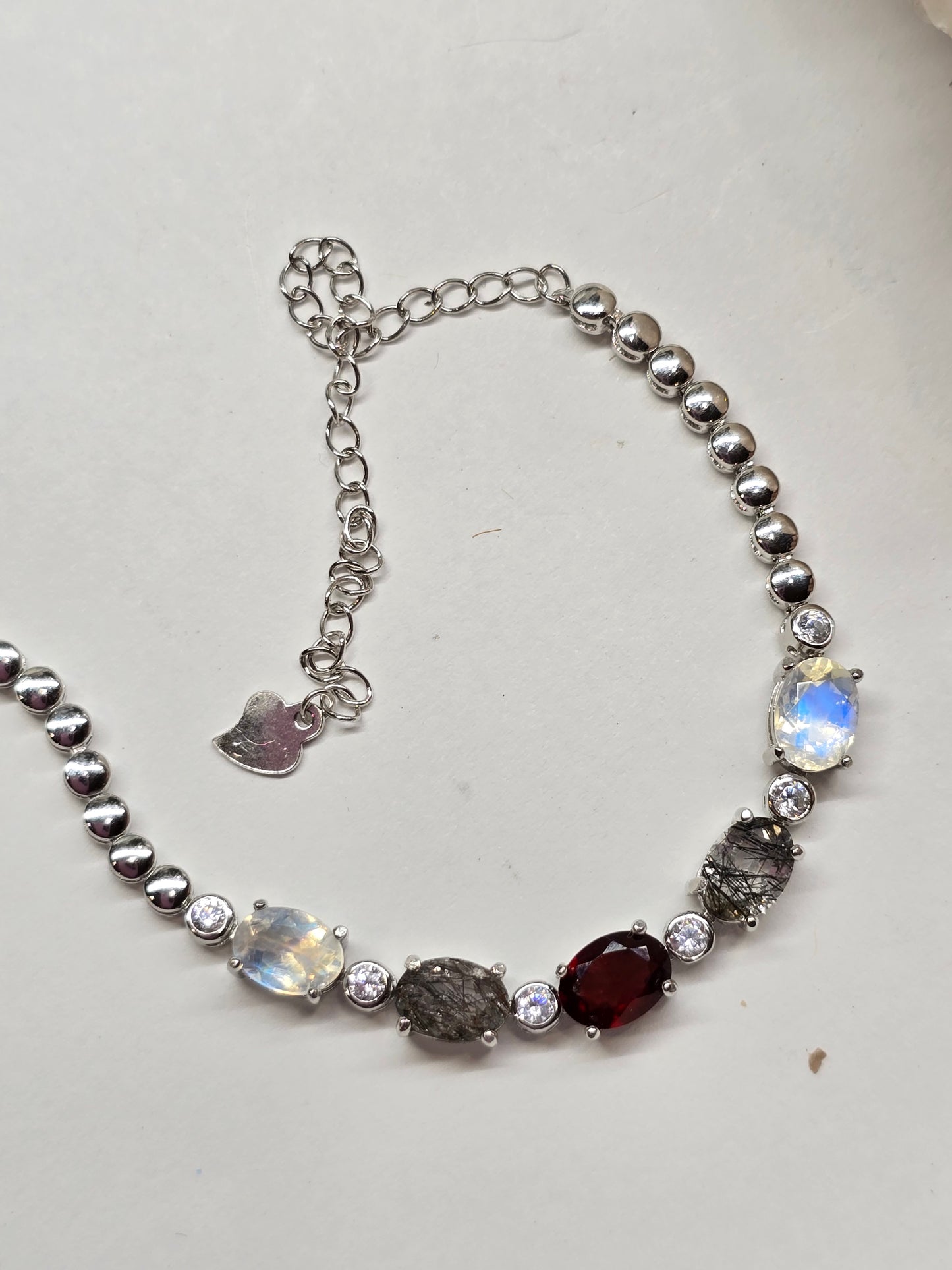 Vampire bracelet garnet, moonstone & black rutile