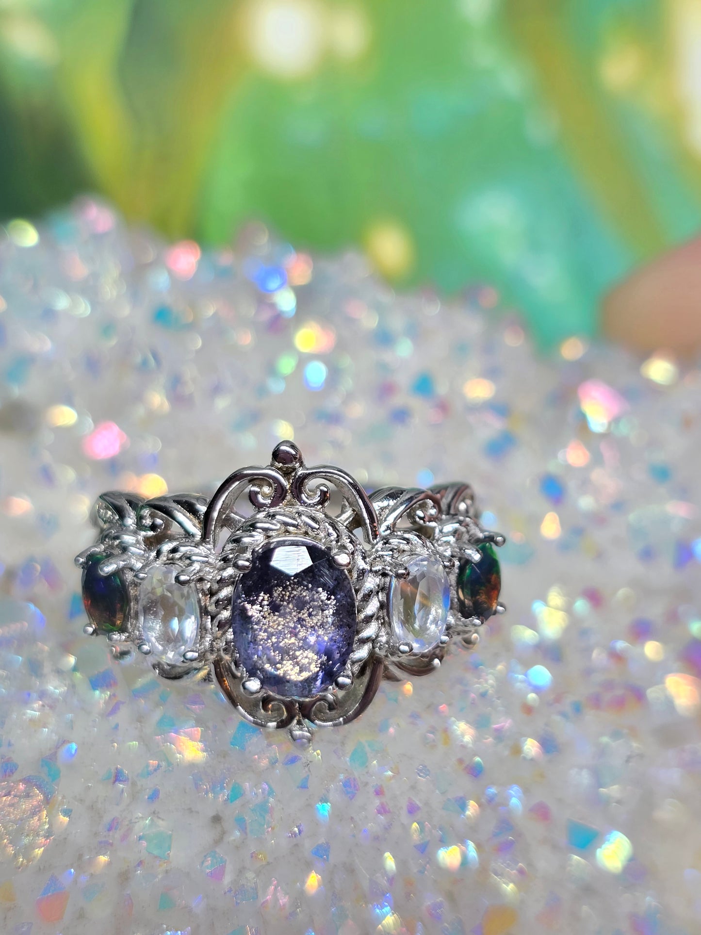 Iolite, moonstone, opal size 8