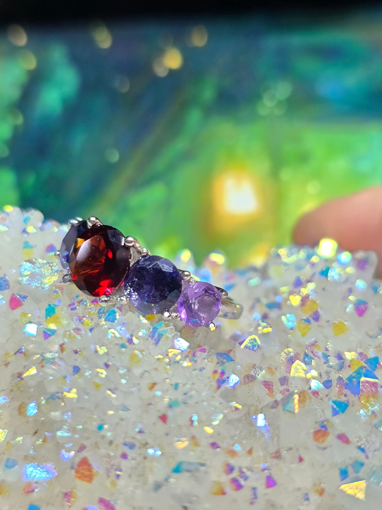 Garnet,iolite, amethyst size 7