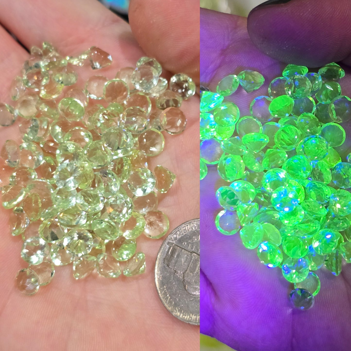 6mm round uranium glass facet