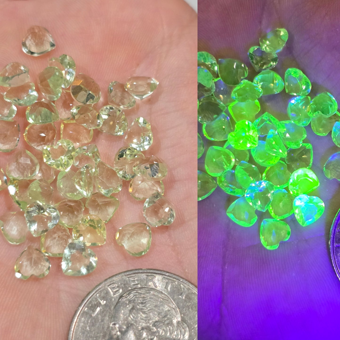 6mm uranium glass heart facet