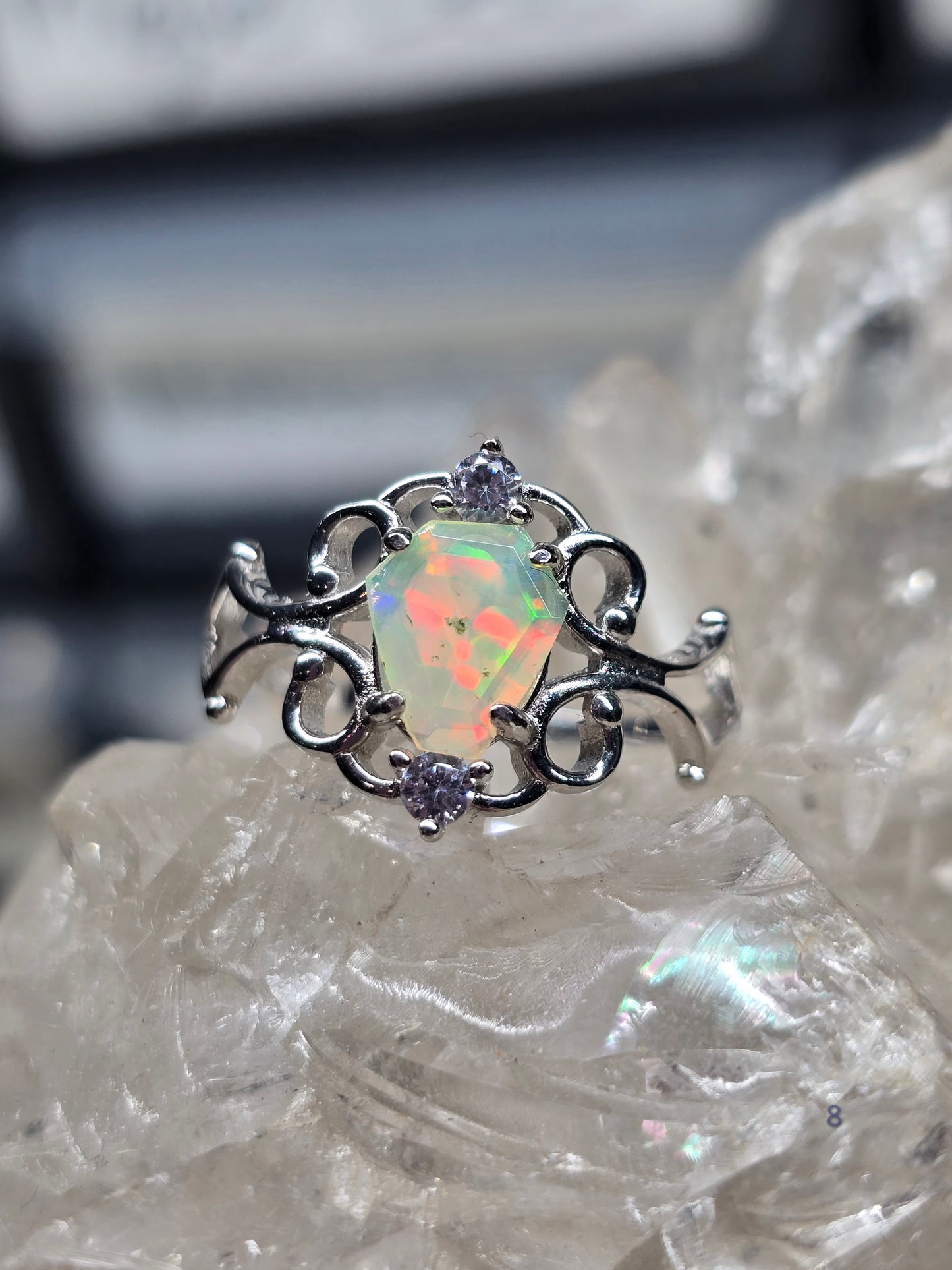 Size 8 Ethiopian opal/moissanite accents