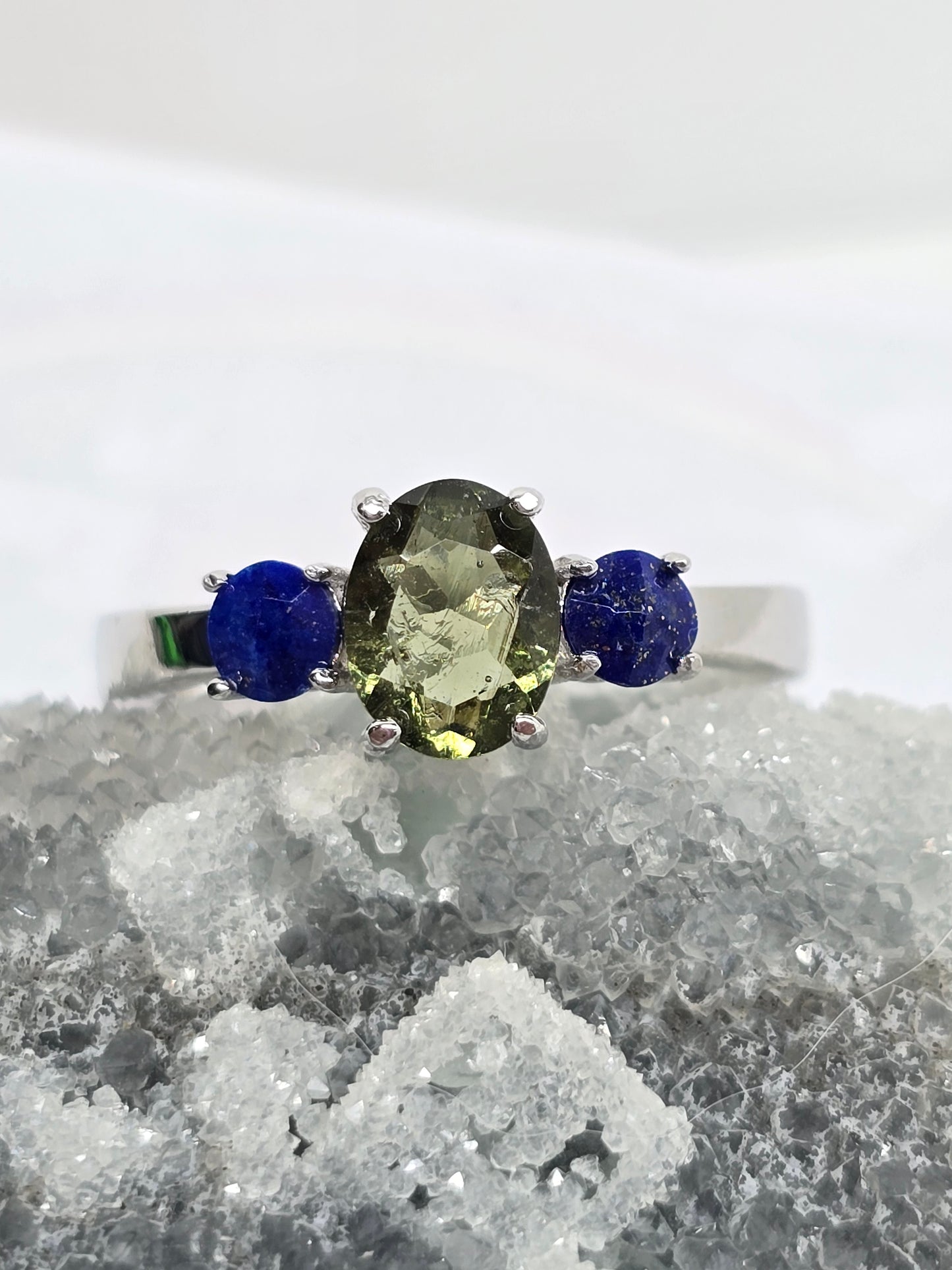 Size 9 lapis lazuli and moldavite