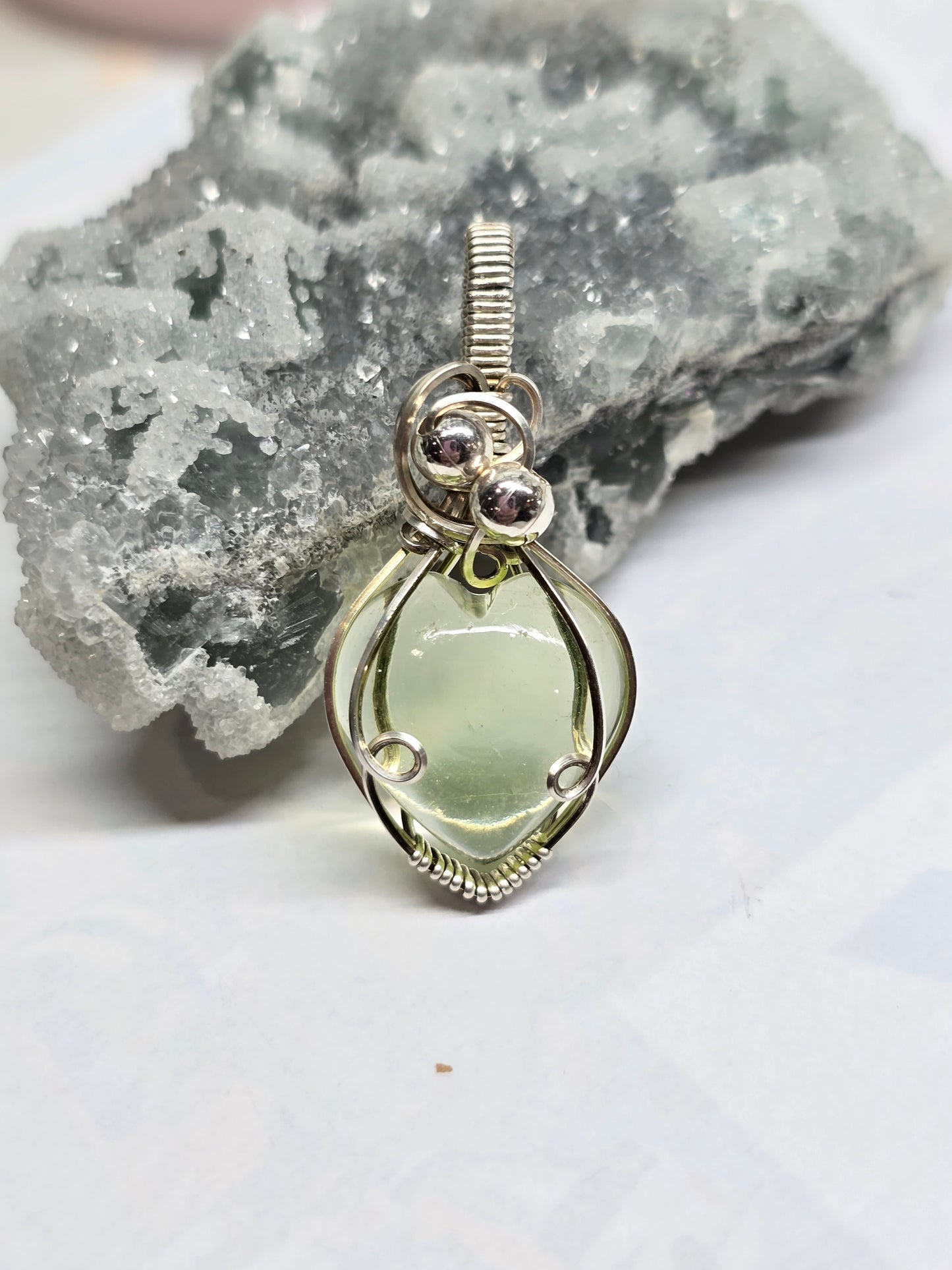 Uranium glass heart in 925 sterling silver