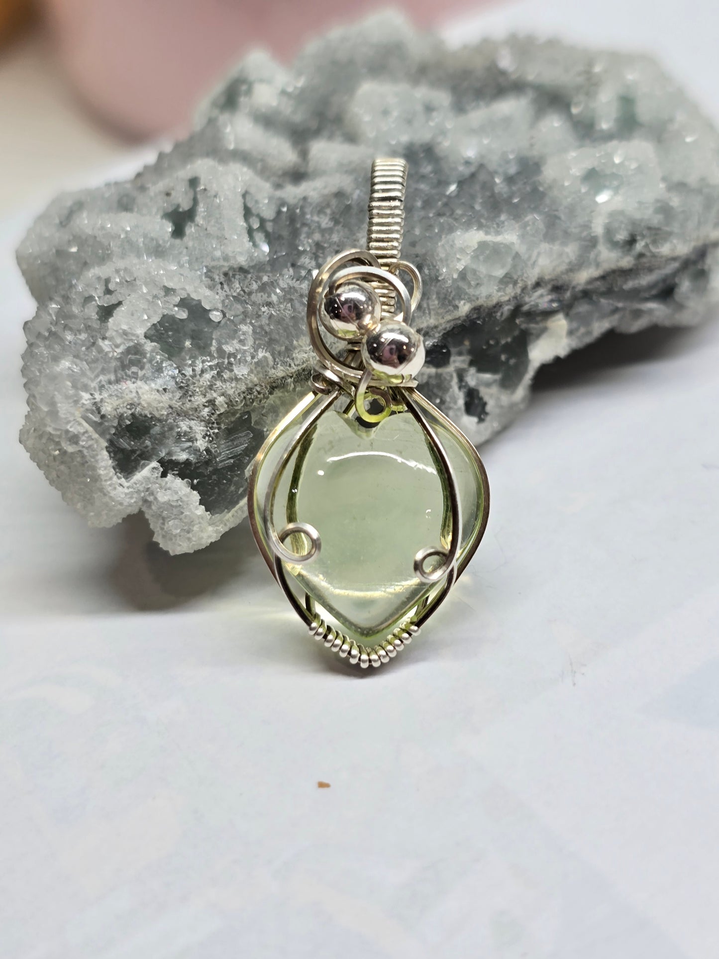 Uranium glass heart in 925 sterling silver