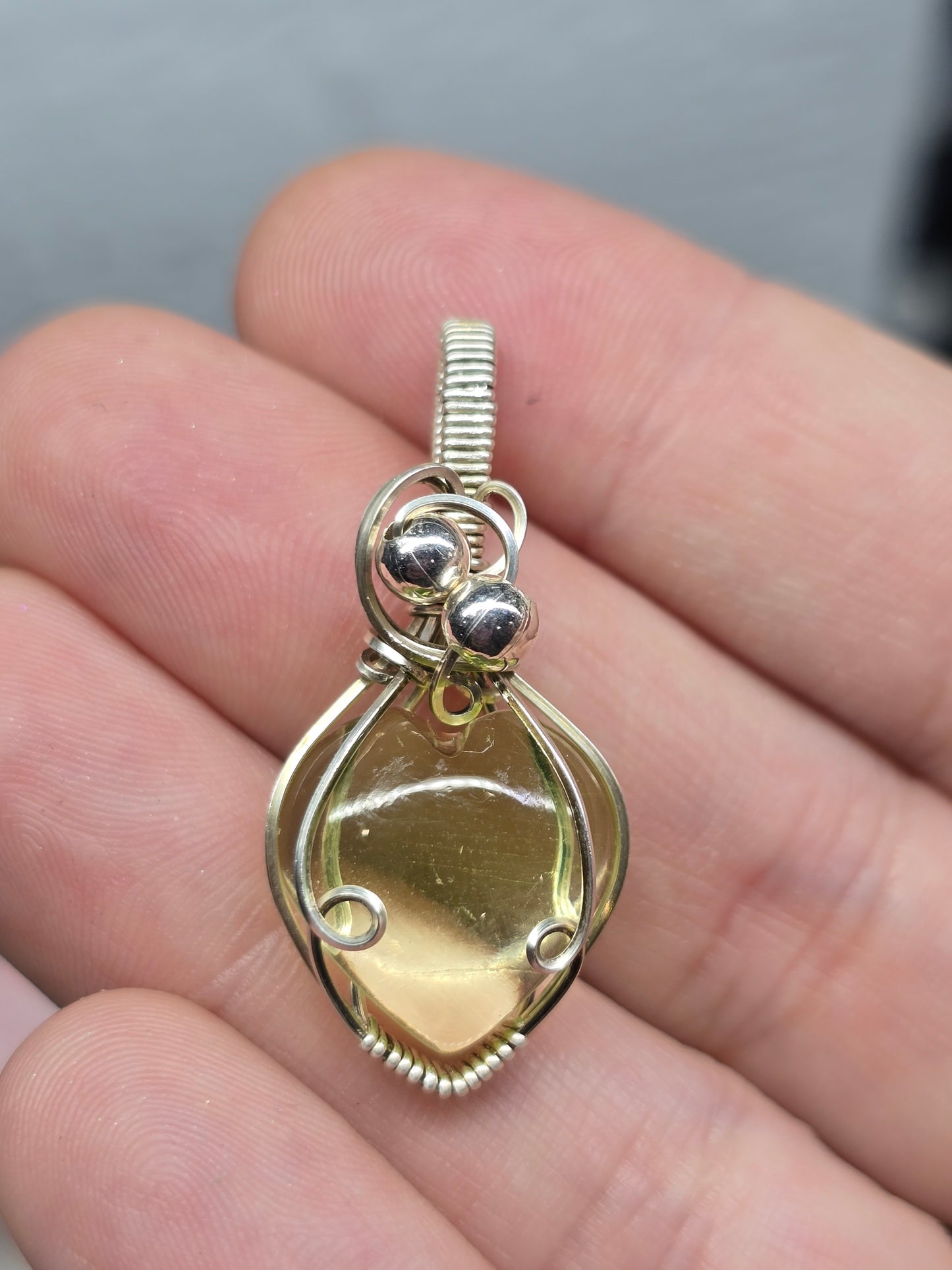 Uranium glass heart in 925 sterling silver