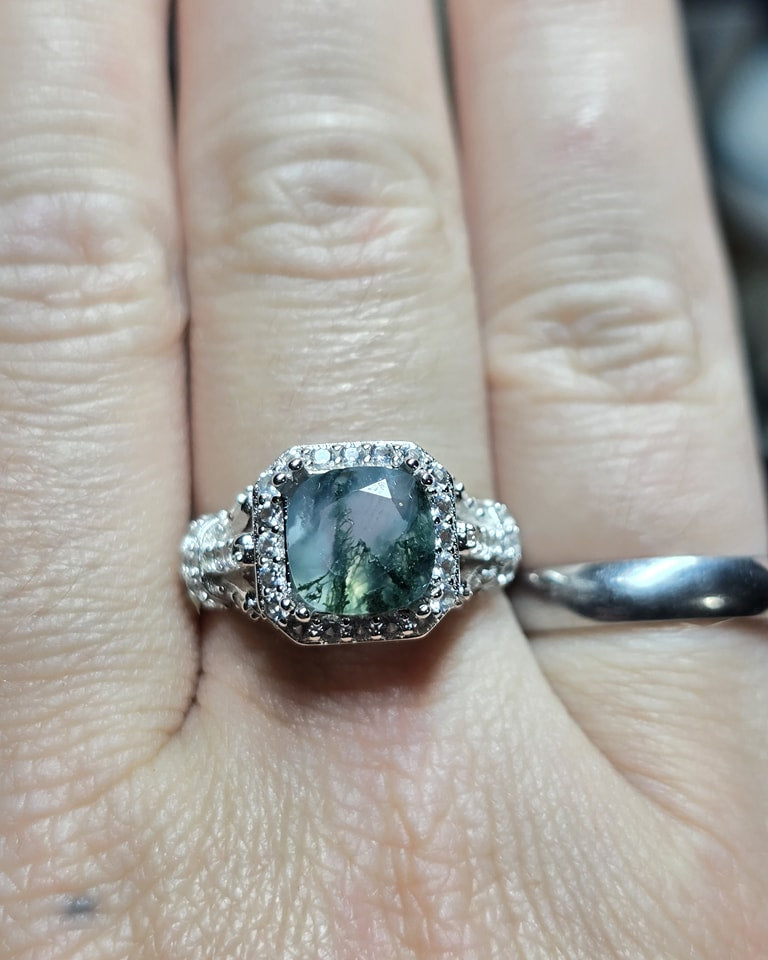 Moss agate princess ring