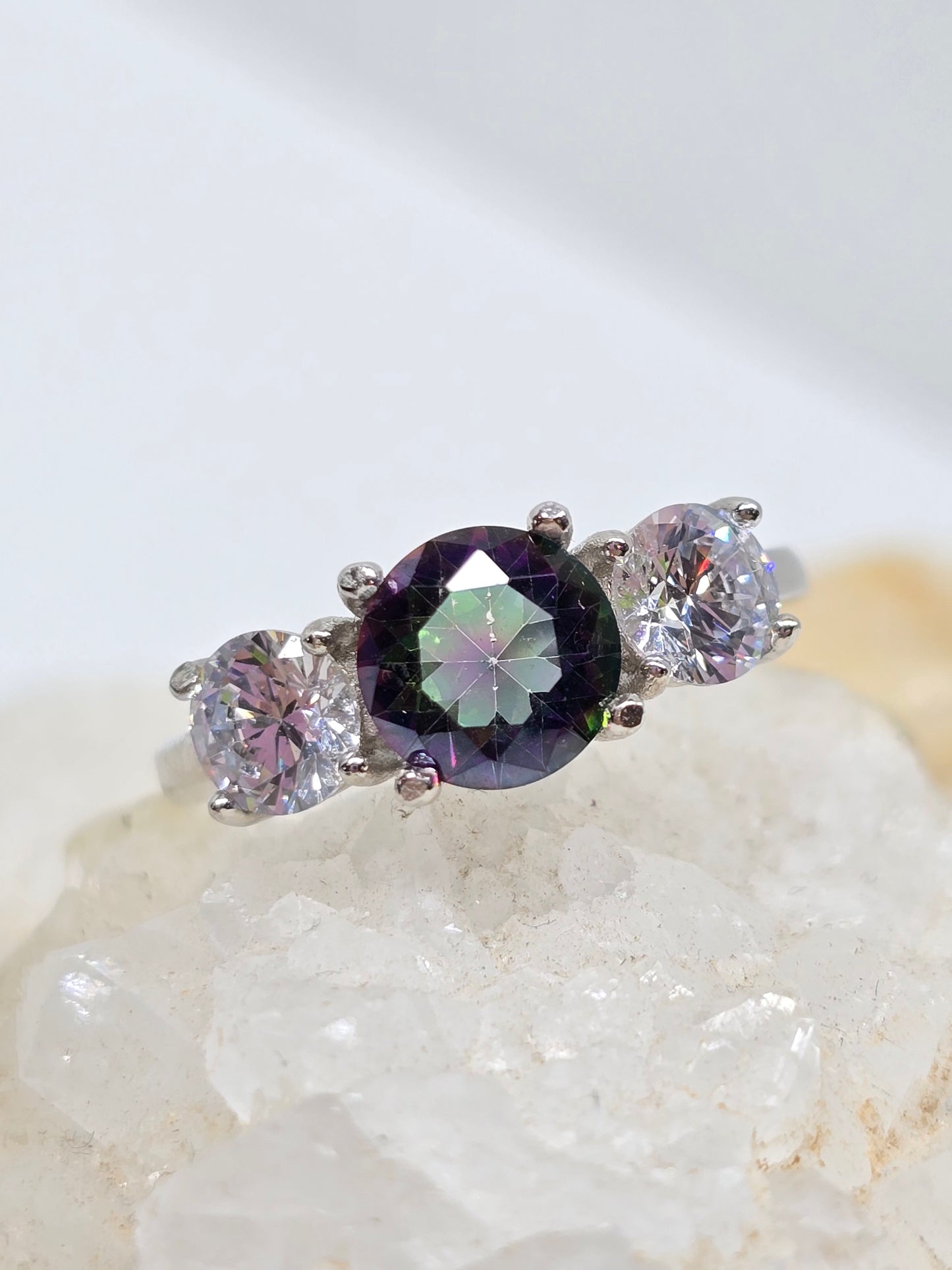 Mystic topaz & moissanite accents size 6