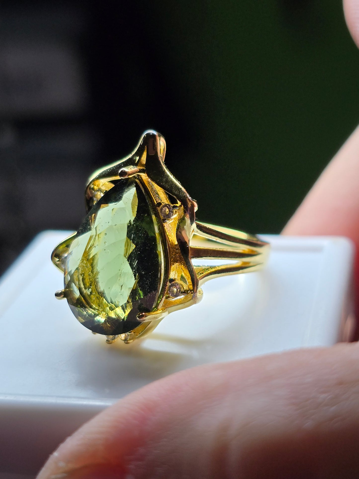 14kt gold plated 925 sterling silver moldavite size 7