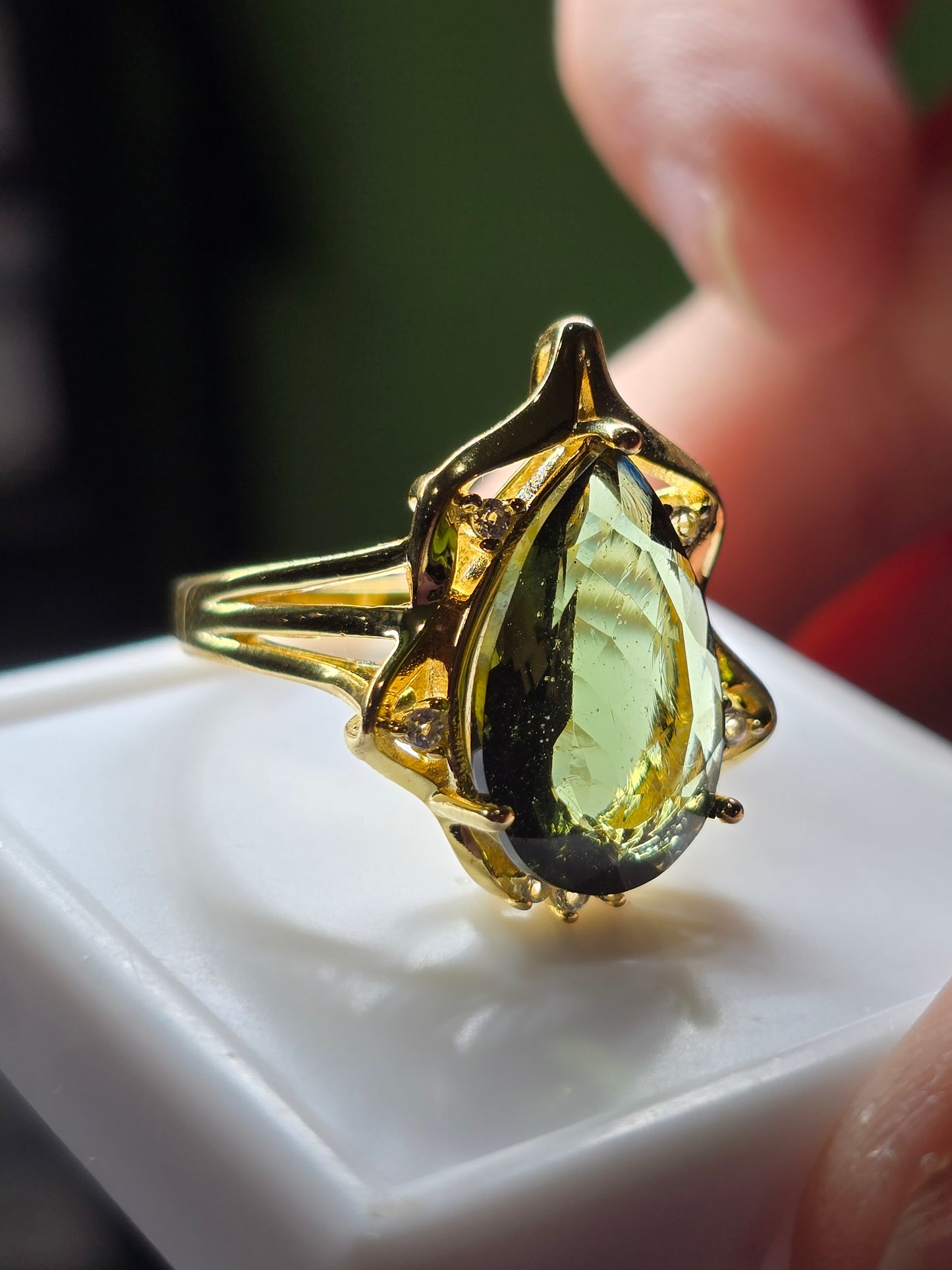 14kt gold plated 925 sterling silver moldavite size 7