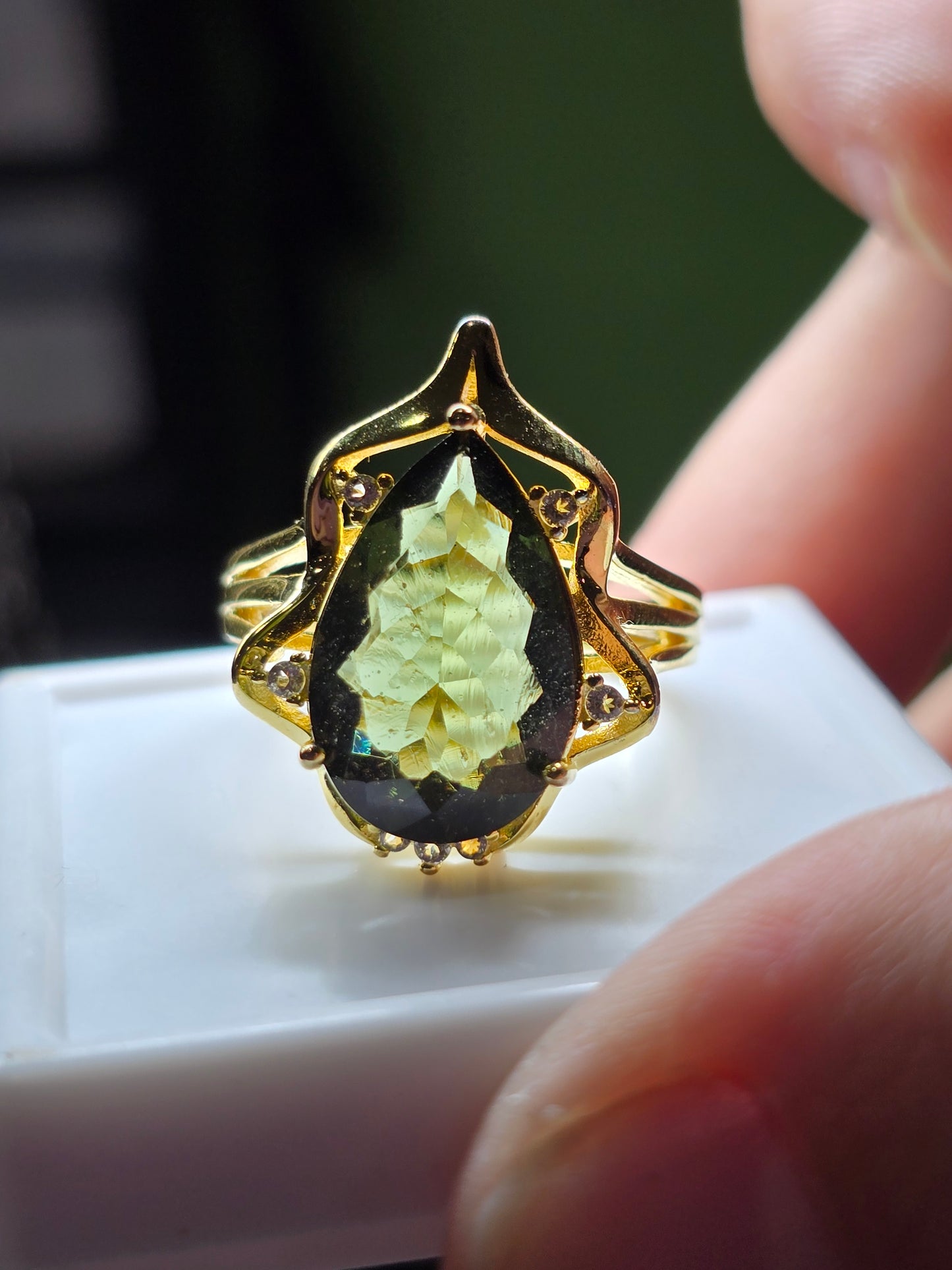 14kt gold plated 925 sterling silver moldavite size 7
