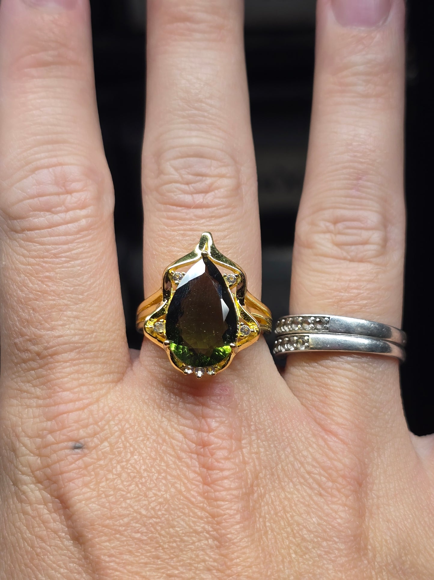 14kt gold plated 925 sterling silver moldavite size 7