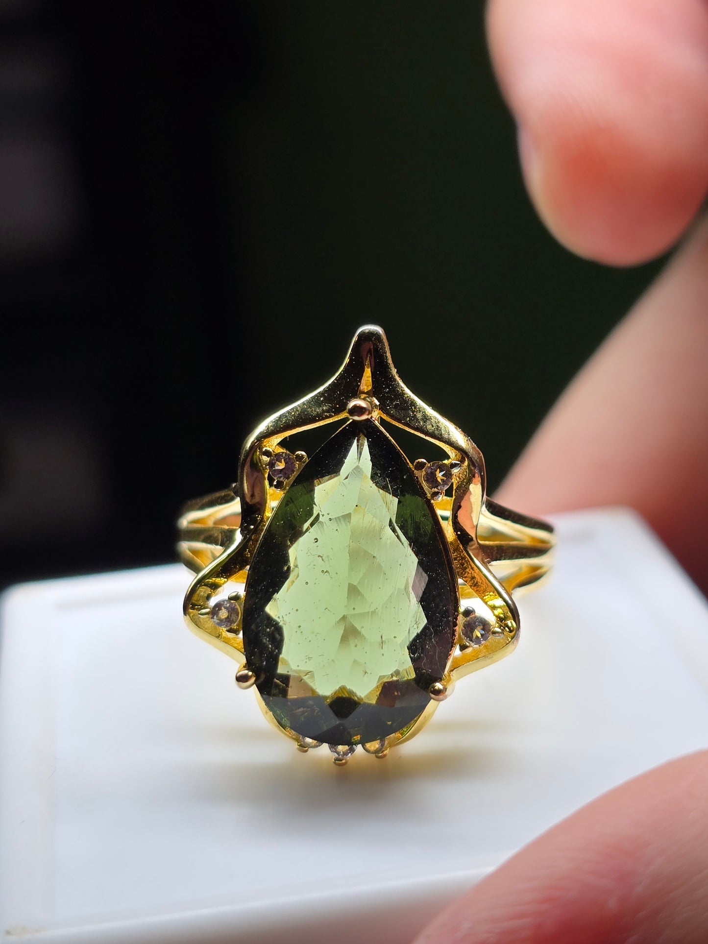 14kt gold plated 925 sterling silver moldavite size 7