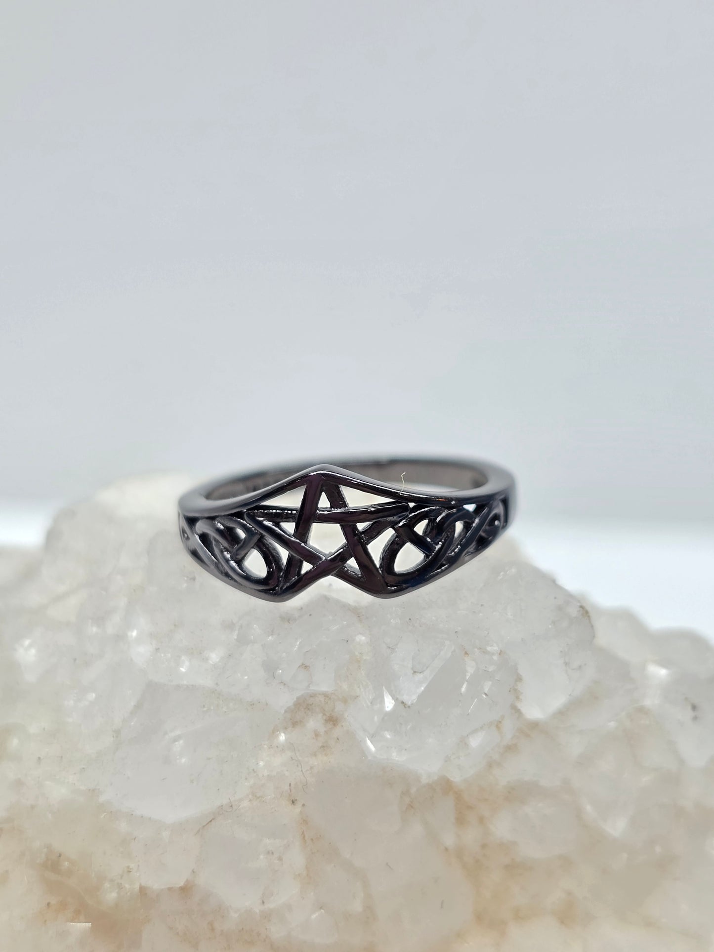 Black enameled pentagram ring