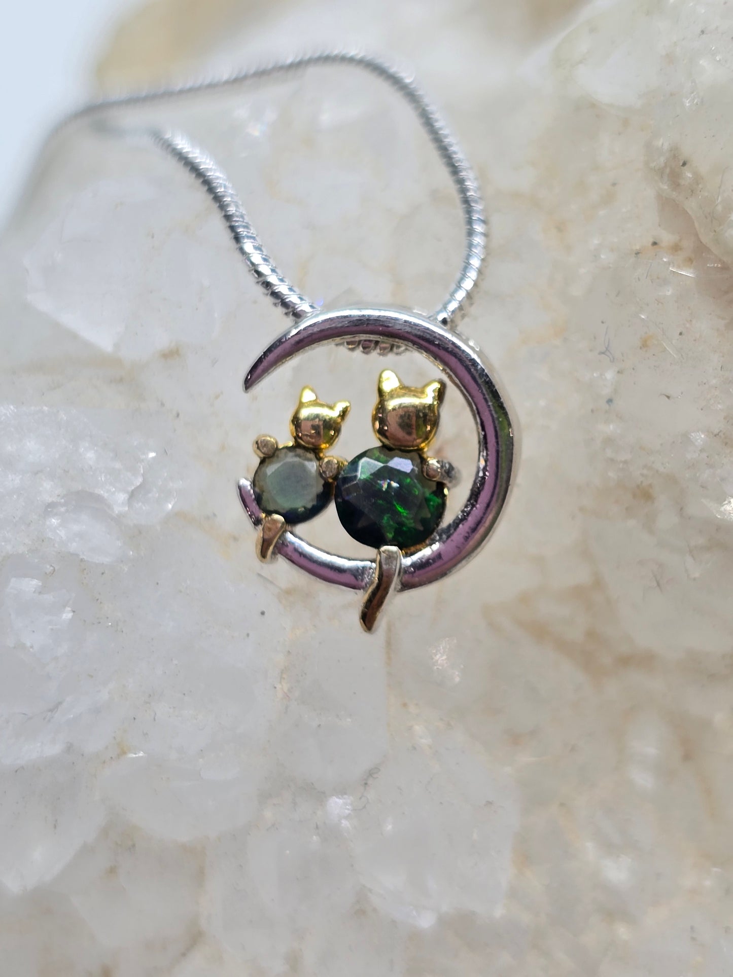 Black opal kitty pendant