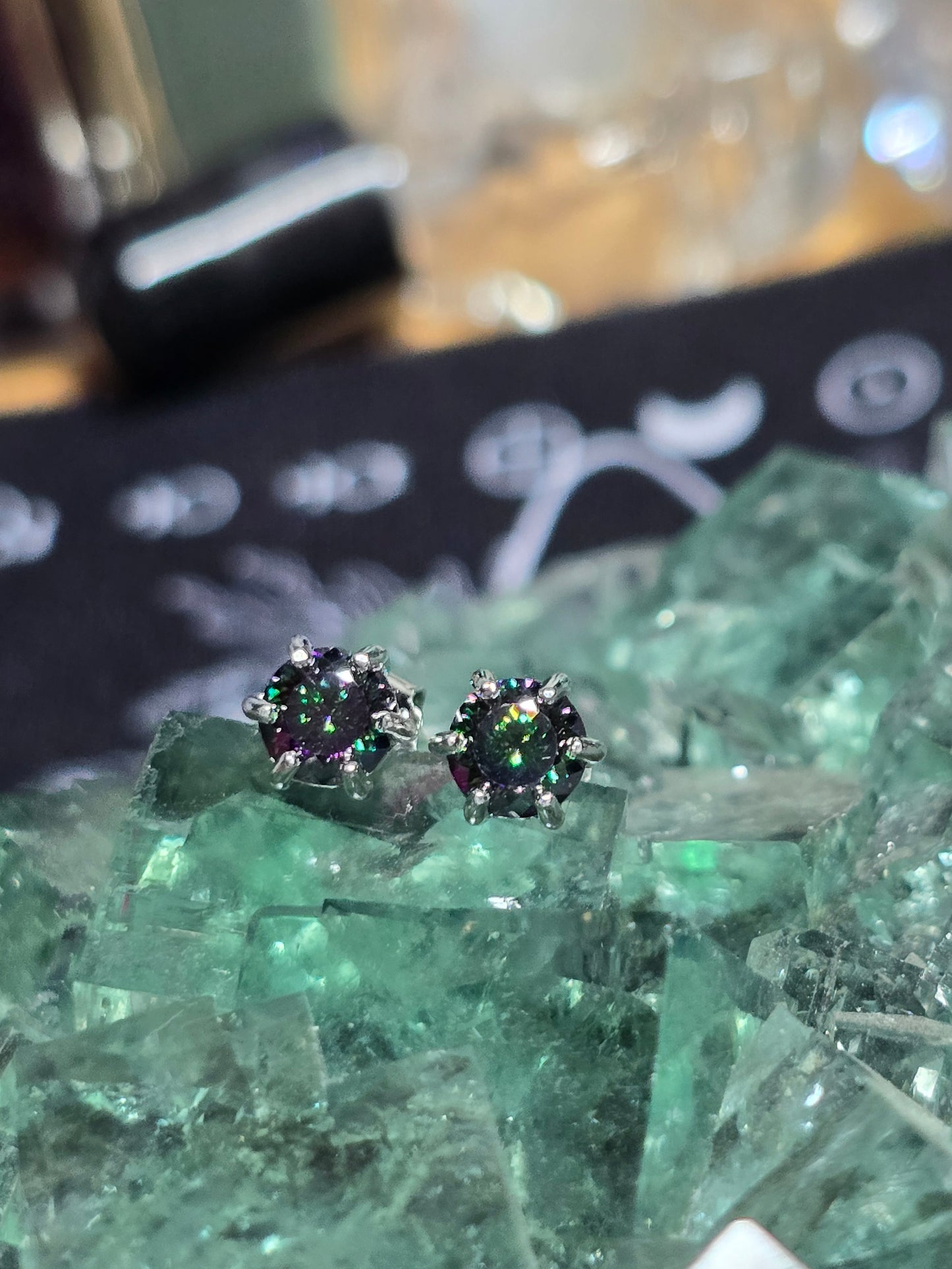 Rainbow moissanite earrings