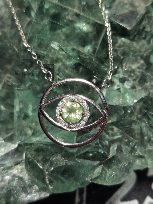 Uranium glass evil eye pendant
