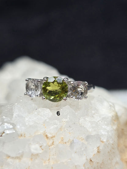 Size 6 bi-color green tourmaline and black rutile quartz
