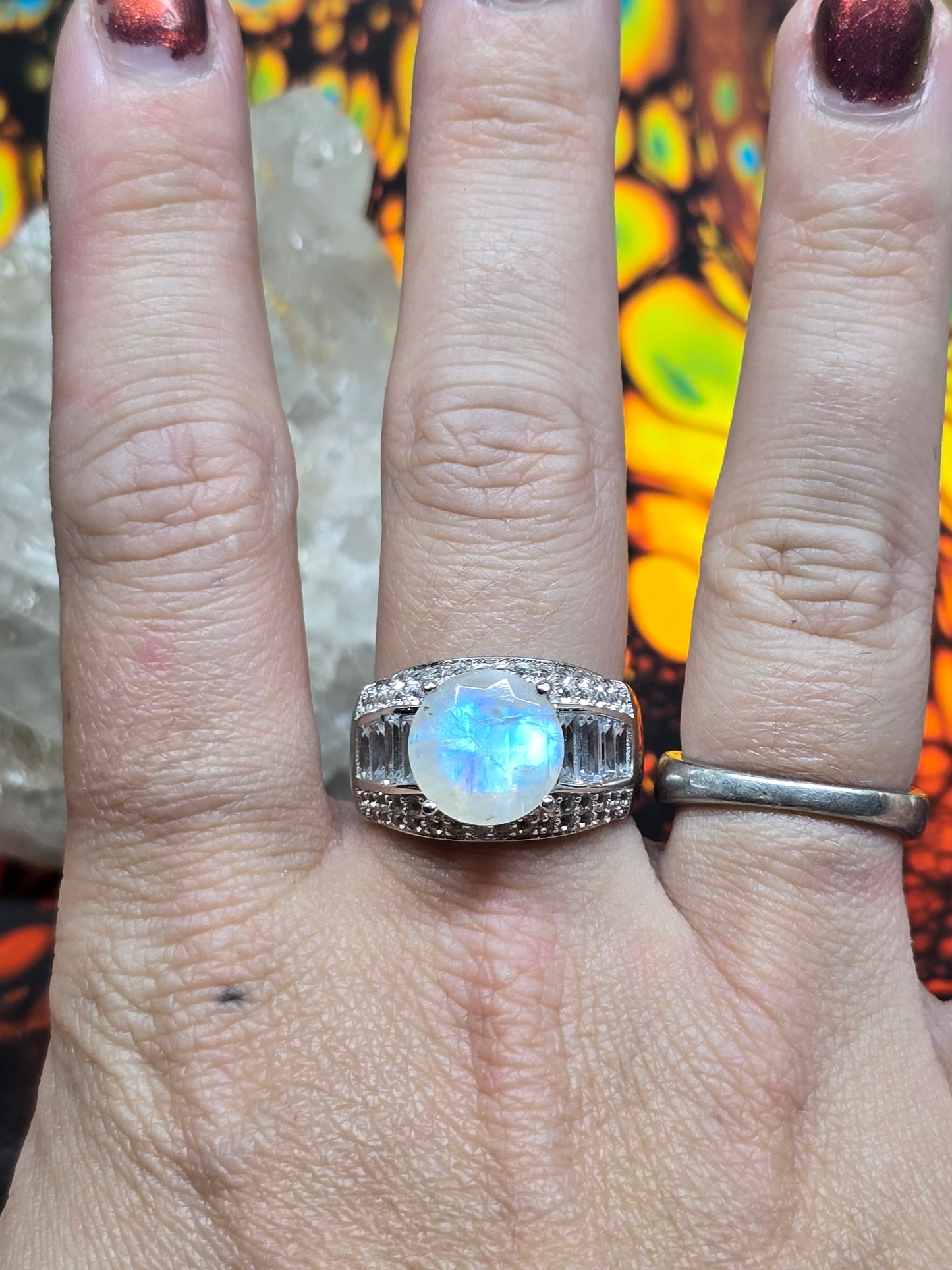 Rainbow moonstone & white topaz size 7.5