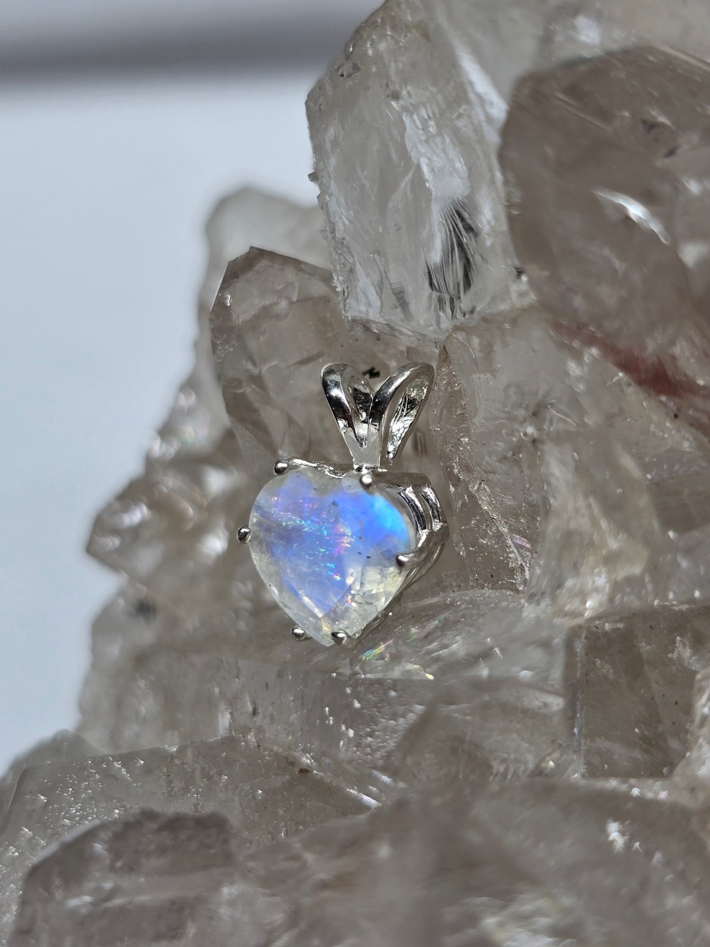 Rainbow moonstone heart pendant