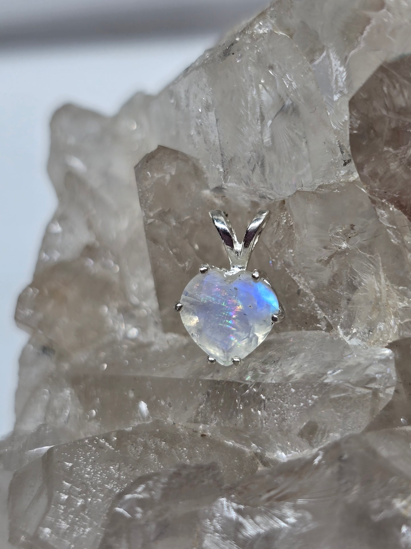 Rainbow moonstone heart pendant