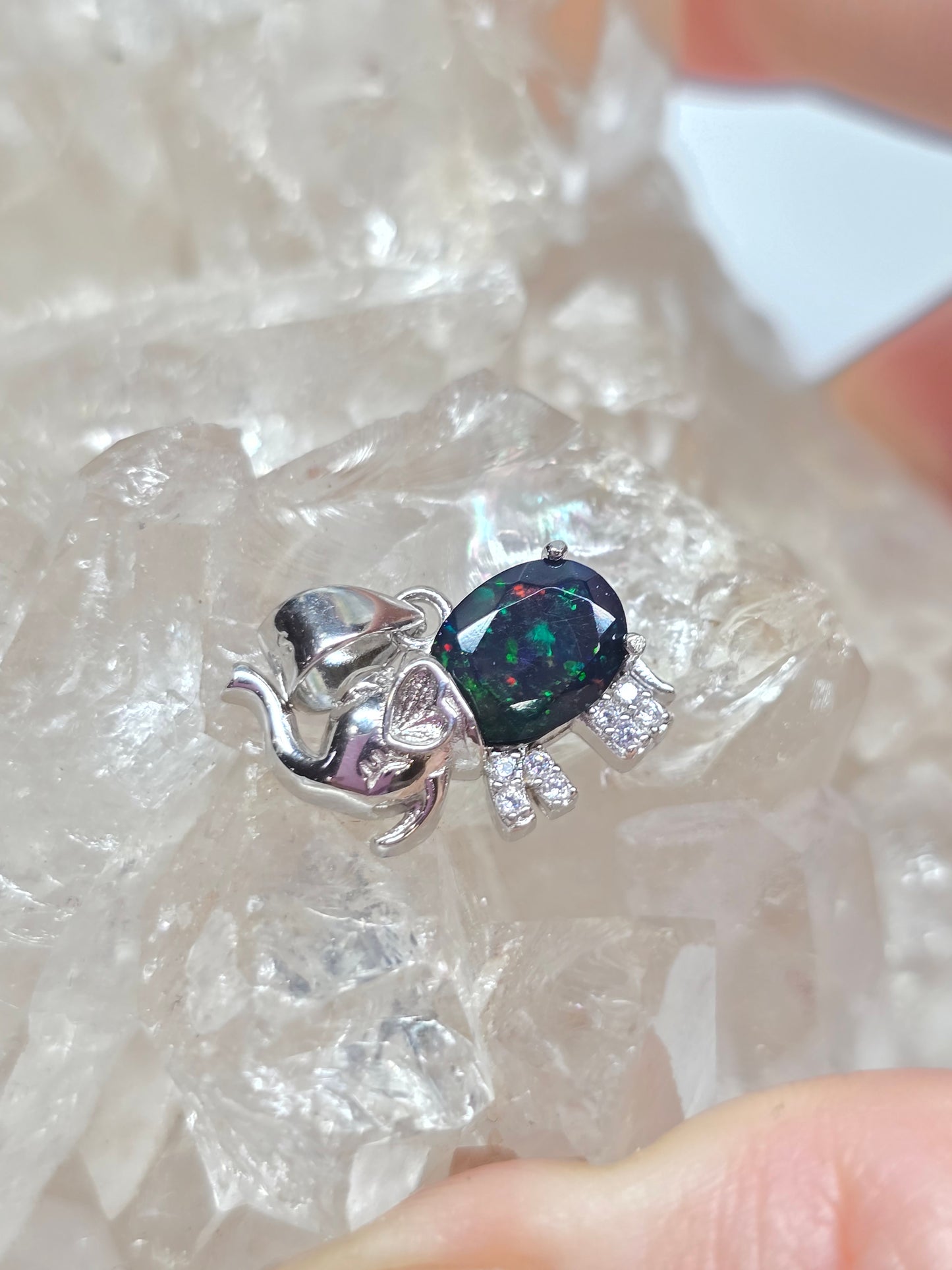 Smoked black opal elephant pendant
