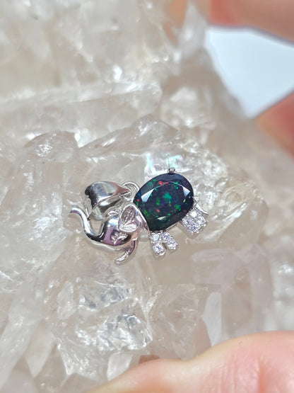 Smoked black opal elephant pendant