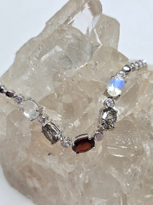 Vampire bracelet garnet, moonstone & black rutile