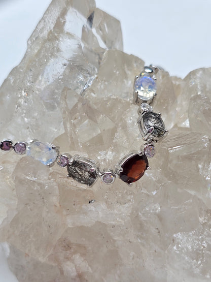 Vampire bracelet garnet, moonstone & black rutile