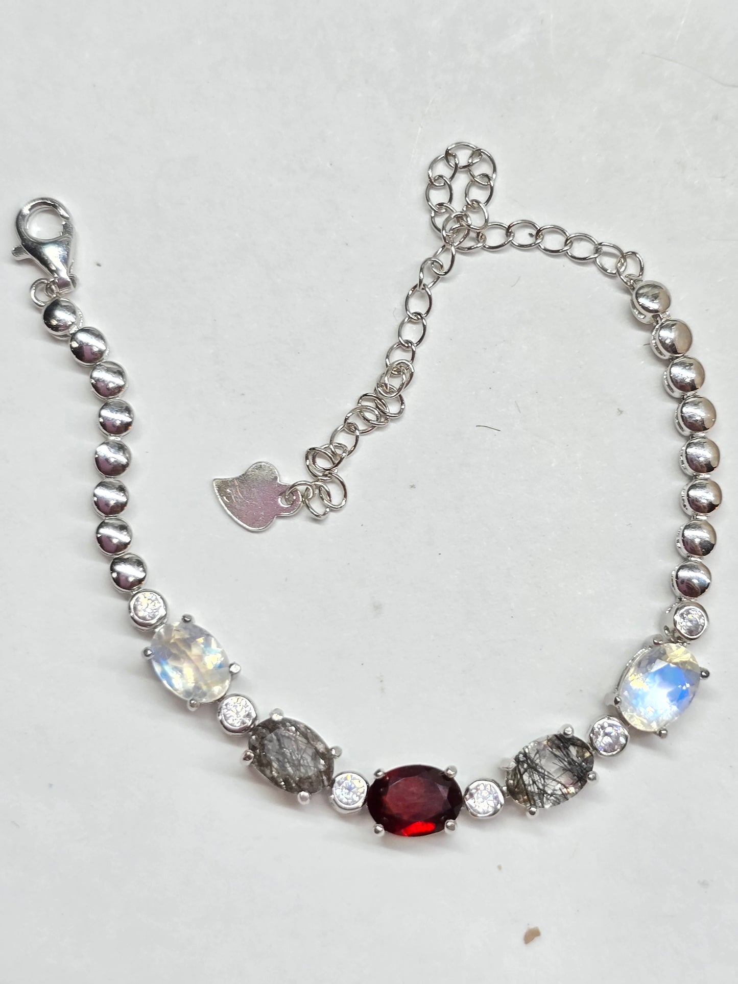 Vampire bracelet garnet, moonstone & black rutile