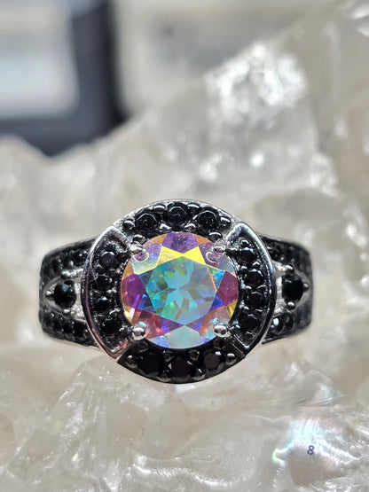 Size 8 mercury mist topaz and black spinel