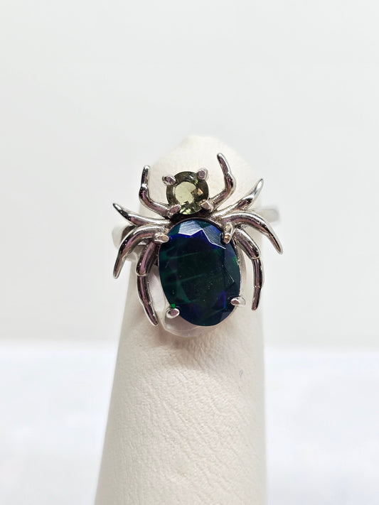 Size 4 smoked opal and moldavite