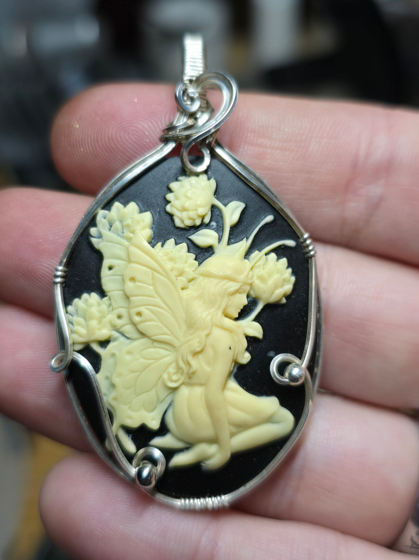 Fairy cameo in 925 sterling silver