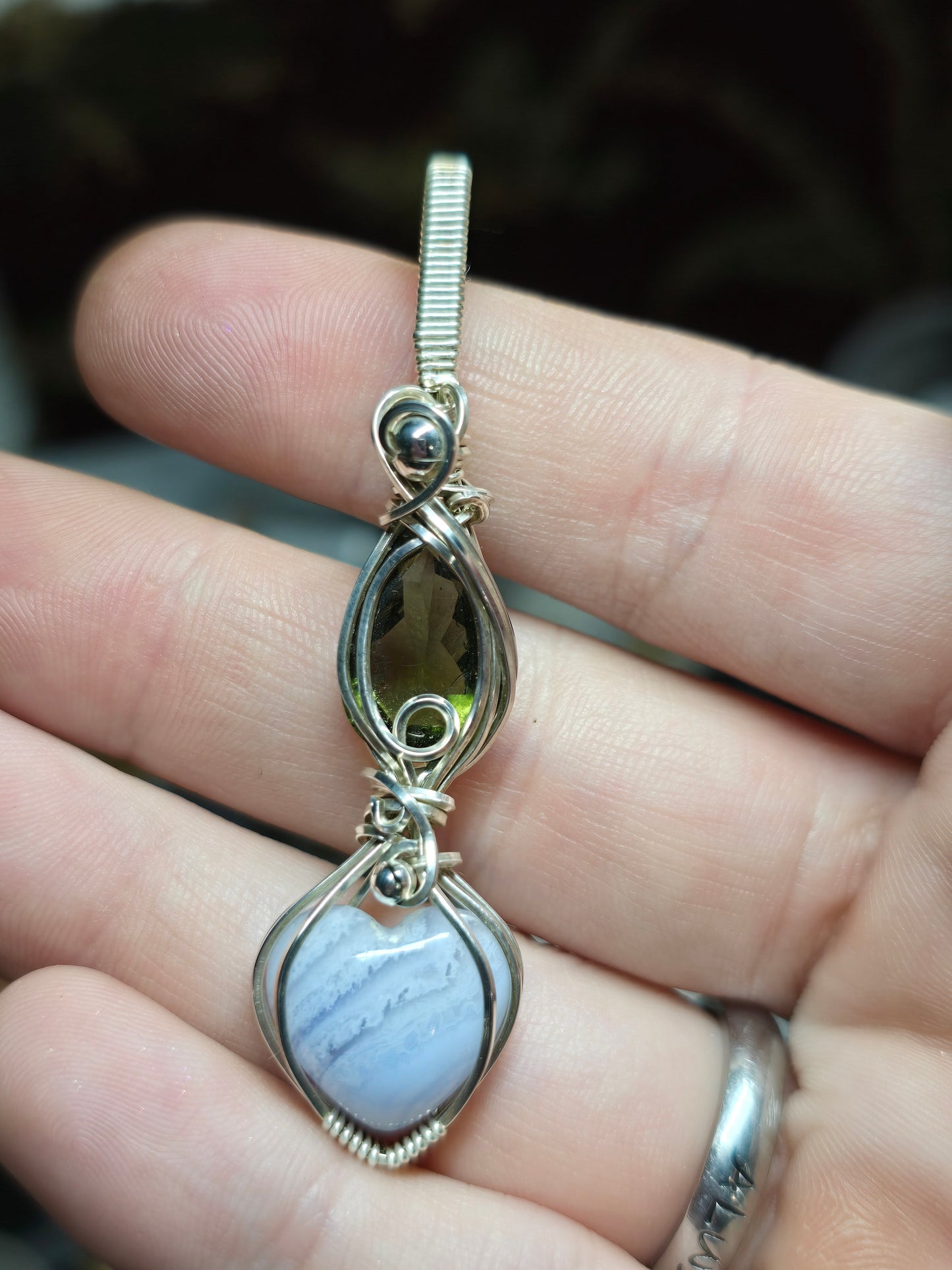 Blue lace agate and moldavite