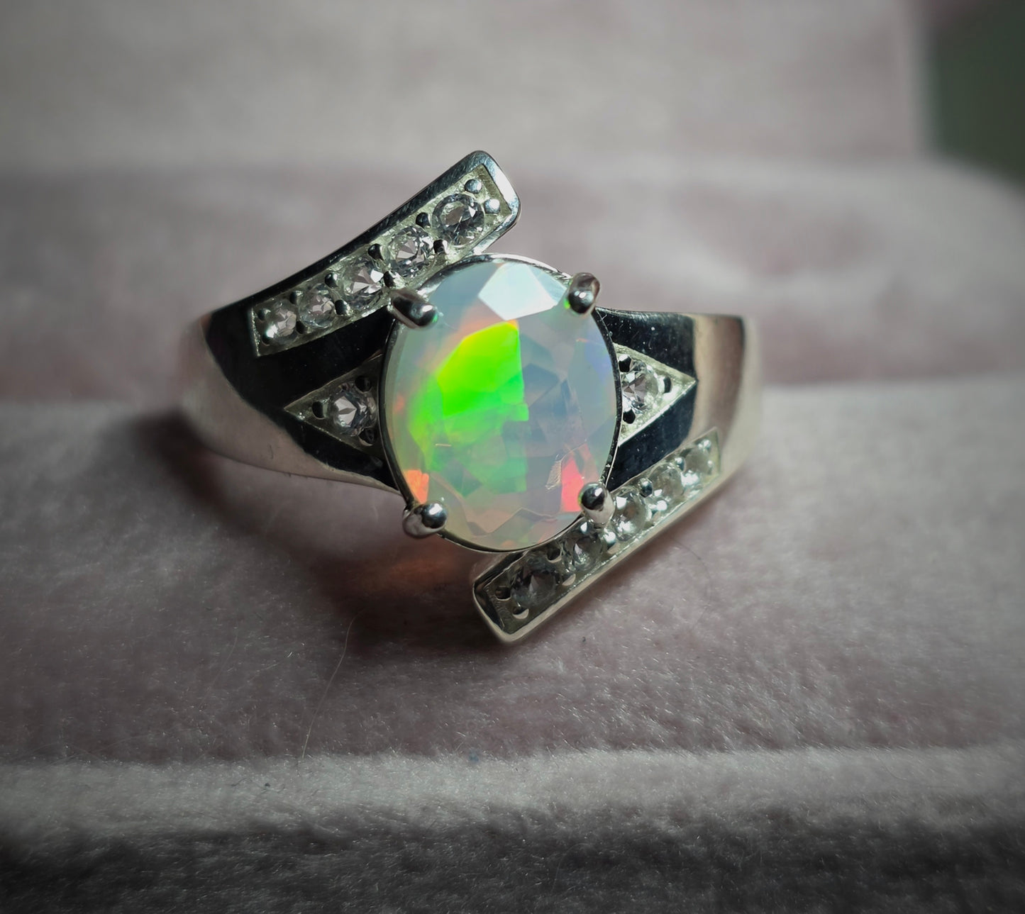 Size 8 natural Ethiopian opal and white topaz