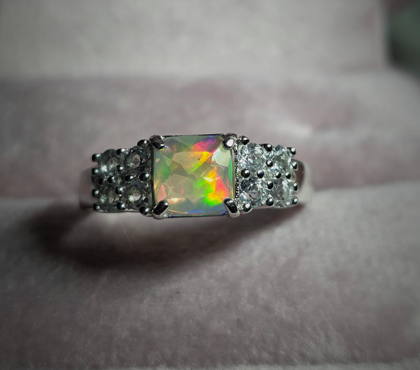 Size 8 natural Ethiopian opal and white topaz