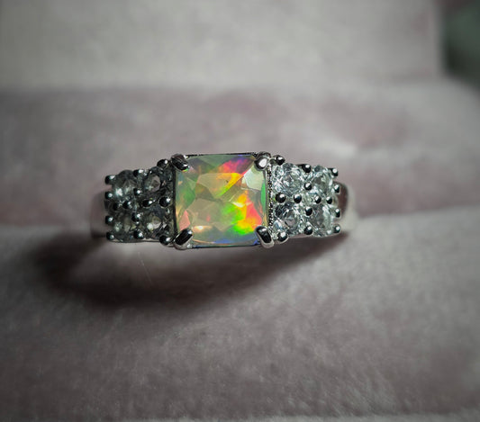 Size 8 natural Ethiopian opal and white topaz