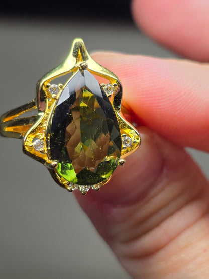 14kt gold plated 925 sterling silver moldavite size 7