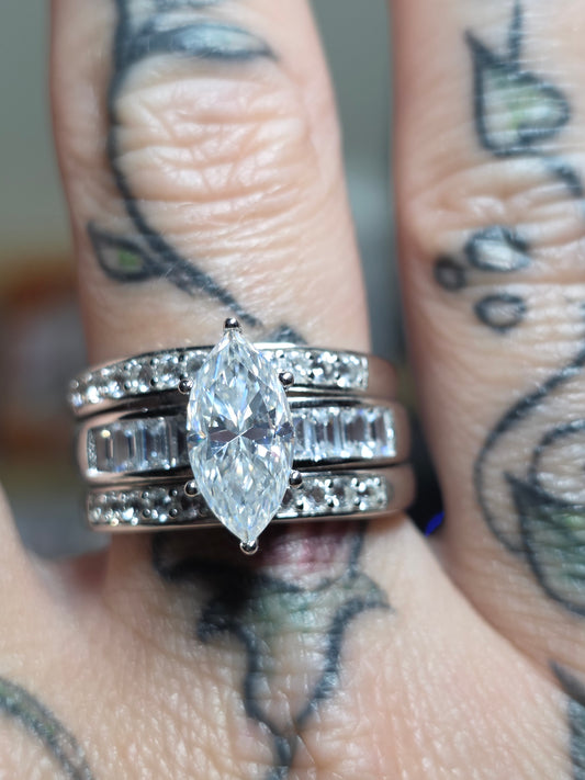 Size 8 3 band moissanite and white topaz