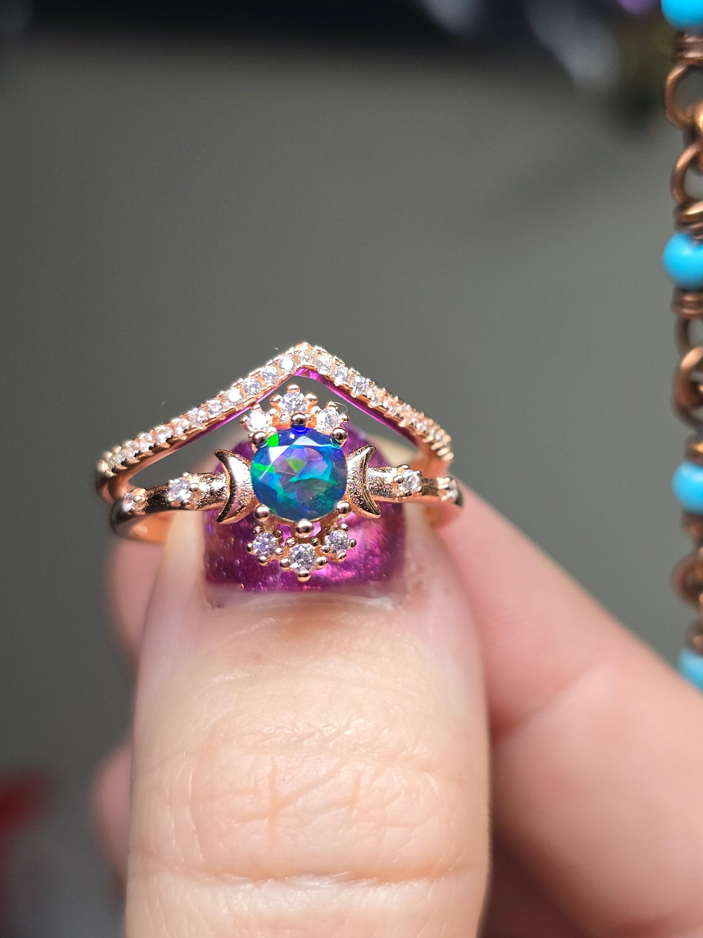 Size 8 rose gold over sterling smoked opal