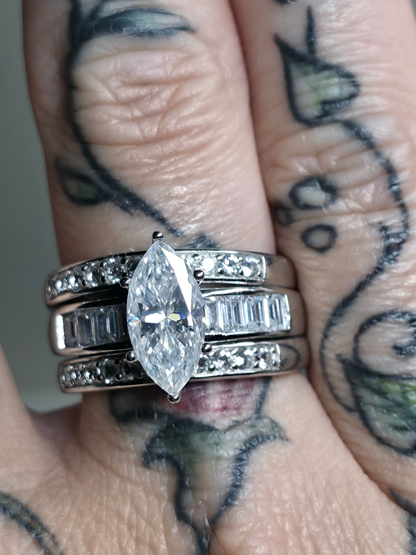 Size 8 3 band moissanite and white topaz