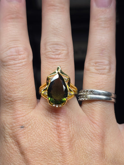 14kt gold plated 925 sterling silver moldavite size 7